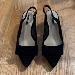 Zara Black Slingback Heels with Bow Detail